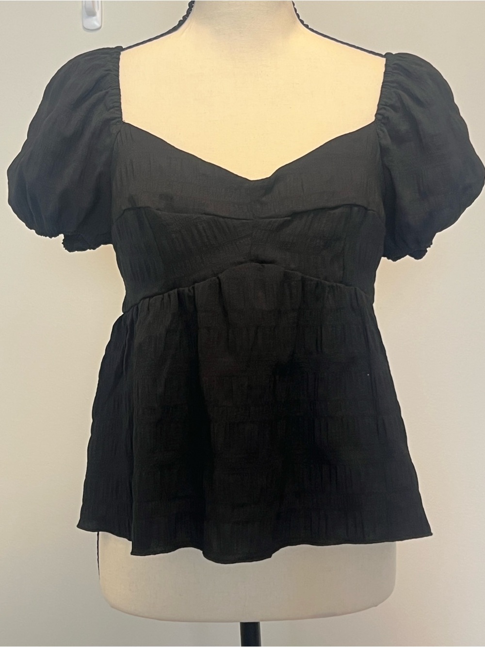 SHEIN Black Square Neck Puff Sleeve Babydoll Top